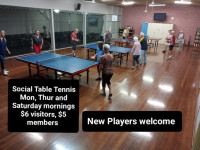 Social doubles table tennis, played Monday, Thursday and Saturday.